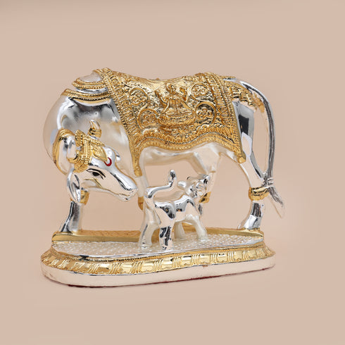 Silver-Golden plated Divine Kamdhenu Cow and Calf