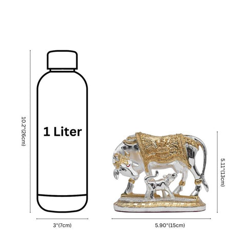 Silver-Golden plated Divine Kamdhenu Cow and Calf