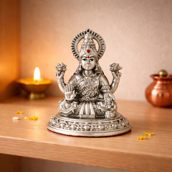 Silver Finish Lakshmi Statue - Ideal for Home and Temple Décor