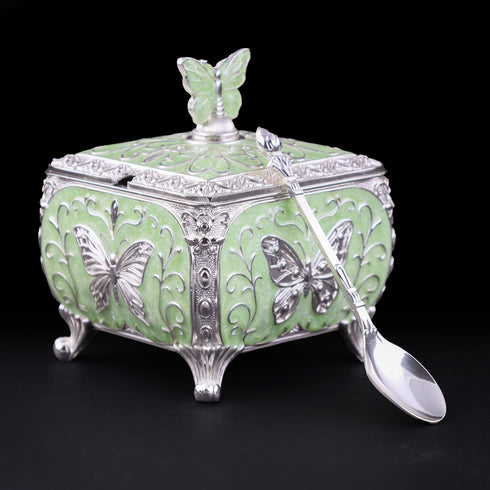 Silver Plated Butterfly Keepsake Box with Pista Green Accent