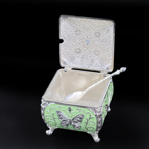 Silver Plated Butterfly Keepsake Box with Pista Green Accent