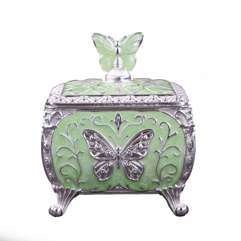 Silver Plated Butterfly Keepsake Box with Pista Green Accent