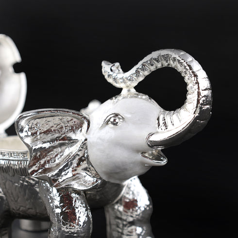 Silver Regal Elephant Decorative Sugar Pot with Crystal Knob and a Spoon