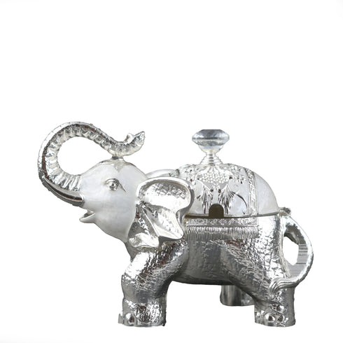 Silver Regal Elephant Decorative Sugar Pot with Crystal Knob and a Spoon