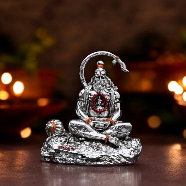 Silver plated Glossy finish Lord Hanuman Decorative Idol