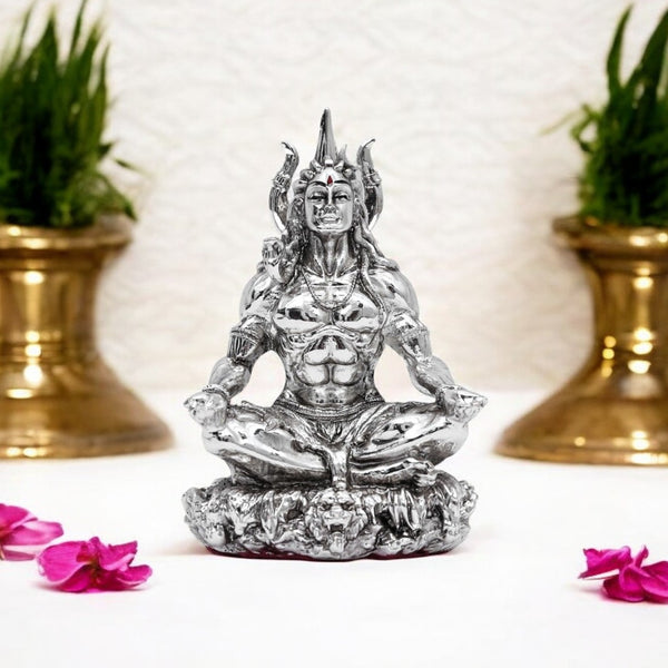 Silver plated Glossy finish Lord Shiva Idol (Adiyogi)