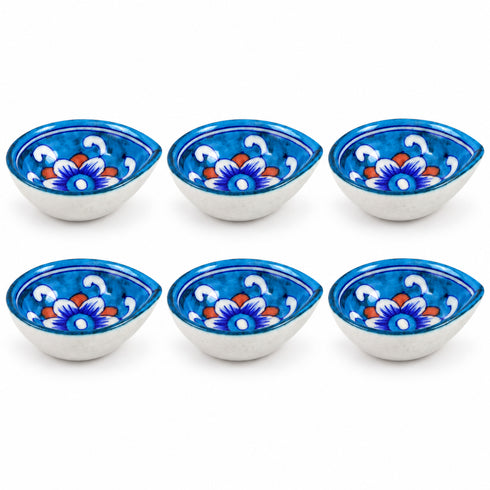 Turquoise Hand-painted Dual Tone Blue Pottery Diya Set