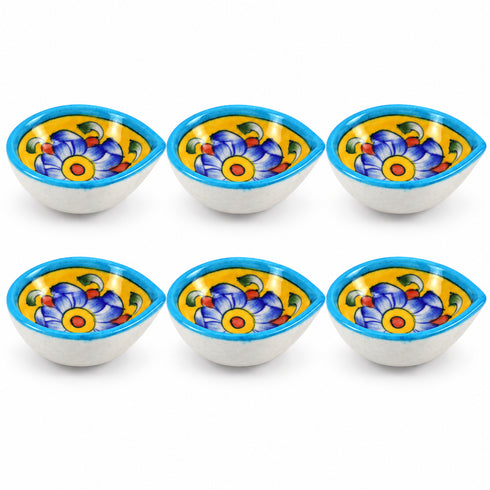 Handcrafted Blue Pottery Diya with Colourful Floral Motifs