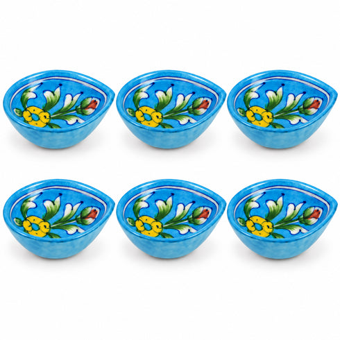 Sky Blue Decorative Floral Pattern Blue Pottery Diya