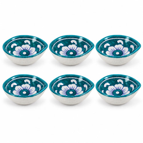 Teal Hand-painted Blue Pottery Diya Set