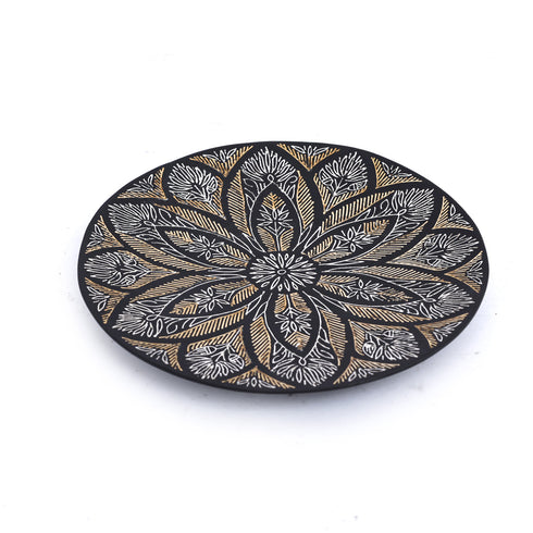 Small Bidri Art Decorative Plate - Silver & Gold inlay work