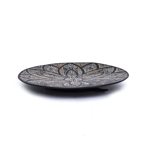 Small Bidri Art Decorative Plate - Silver & Gold inlay work