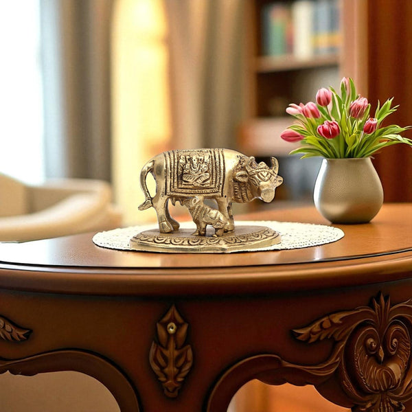 Small Brass Handcrafted Kamdhenu Cow and Calf