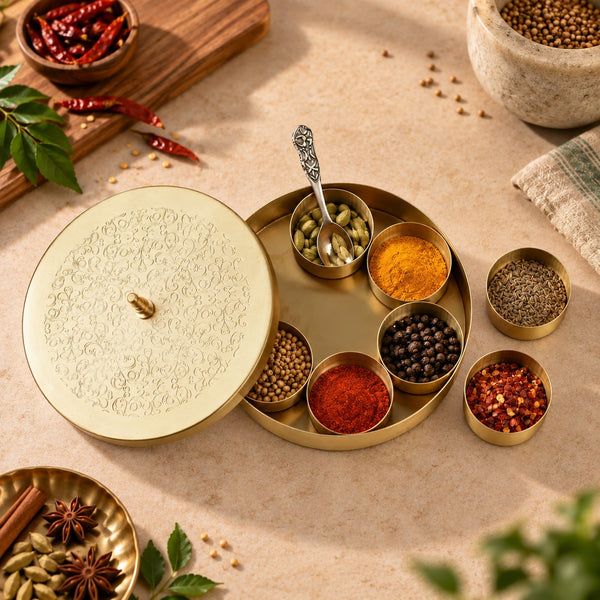 Small Intricately Engraved Traditional Brass Spice Box