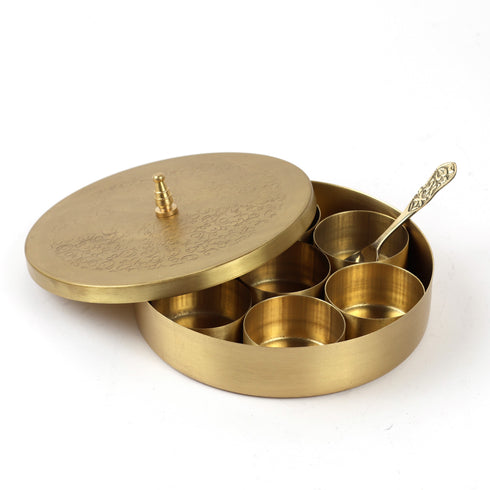 Small Intricately Engraved Traditional Brass Spice Box