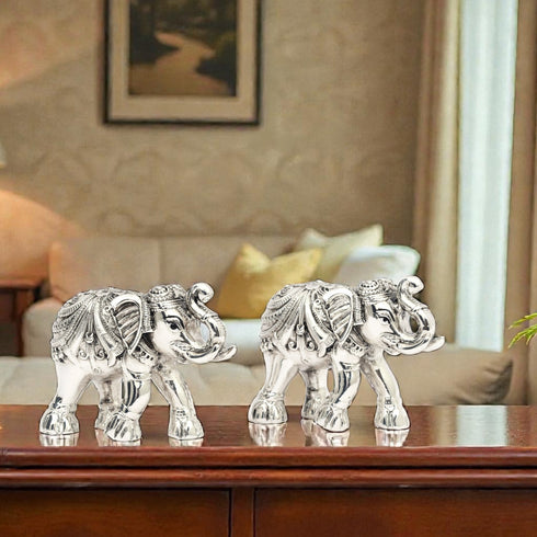 Small Intricately Handcrafted Silver-Plated Gajraj – Table Accent Item