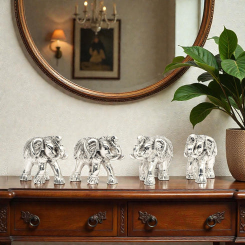 Small Intricately Handcrafted Silver-Plated Gajraj – Table Accent Item