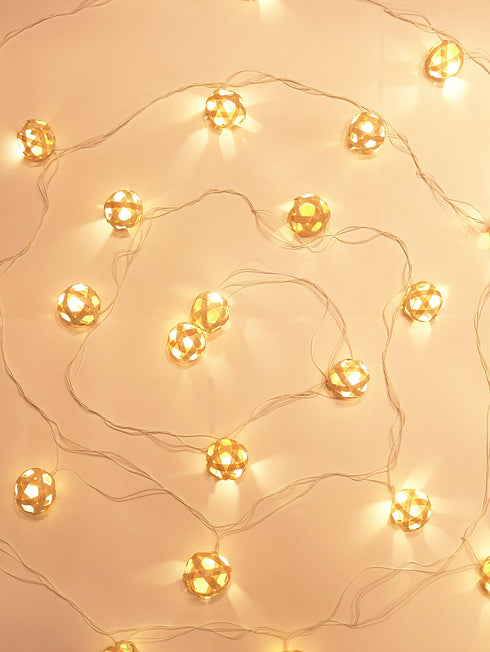 Beige Sphere-Shaped Premium Handmade Bamboo String Fairy Light - Festive Decor Item