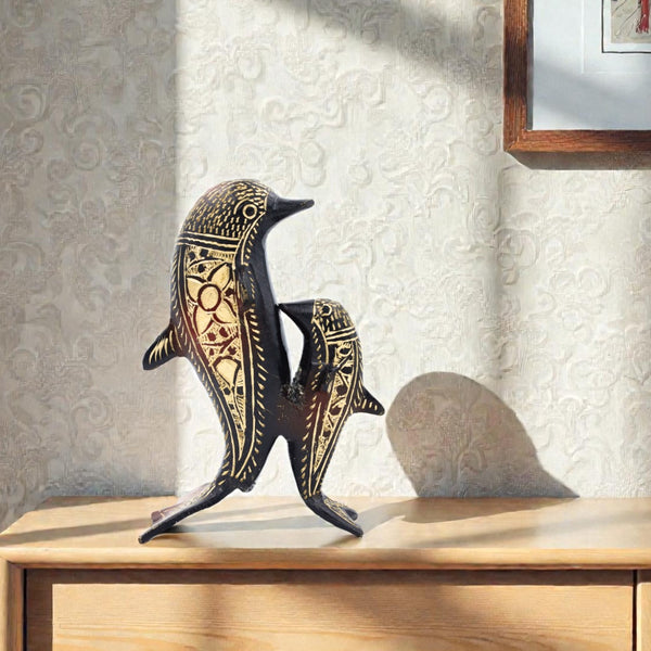 Stunning Brass Dolphin Pair - Luxury Home & Office Decor Decorative Showpiece