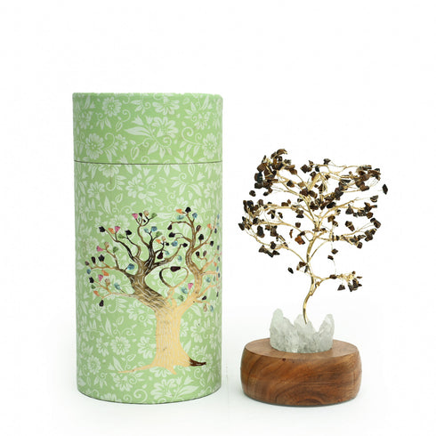 Tiger Eye Handcrafted Wish Tree Lamp with Wooden Base