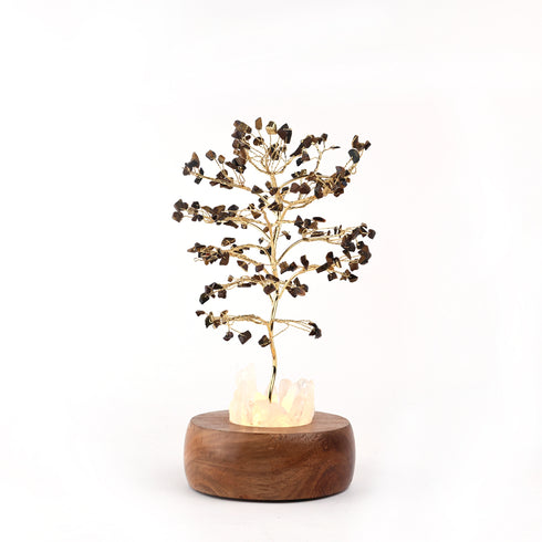 Tiger Eye Handcrafted Wish Tree Lamp with Wooden Base