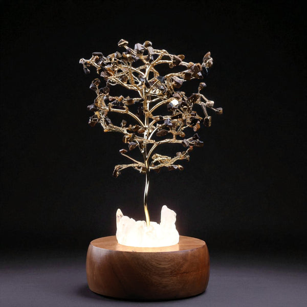 Tiger Eye Handcrafted Wish Tree Lamp with Wooden Base