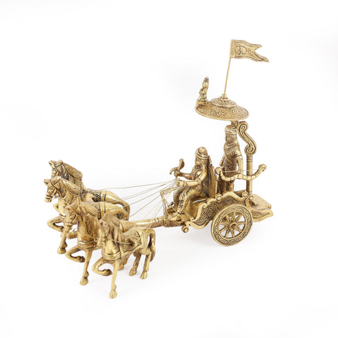 Traditional Brass Arjun-Krishna Mahabharata Rath Showpiece