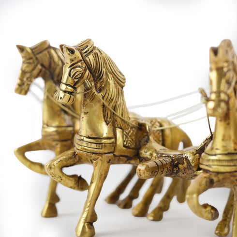 Traditional Brass Arjun-Krishna Mahabharata Rath Showpiece