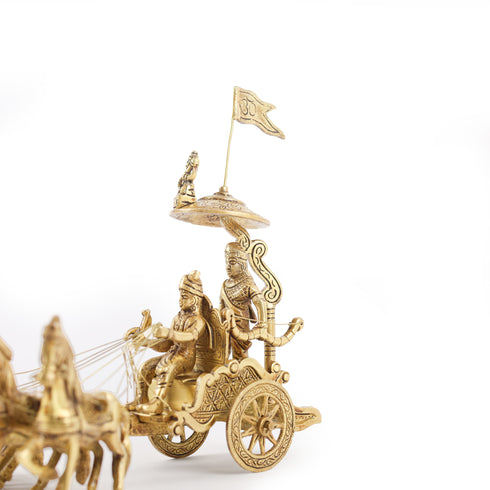 Traditional Brass Arjun-Krishna Mahabharata Rath Showpiece