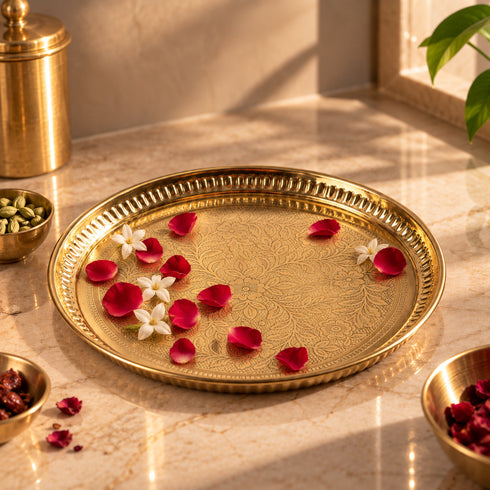 Traditional Brass Floral Pooja Thali