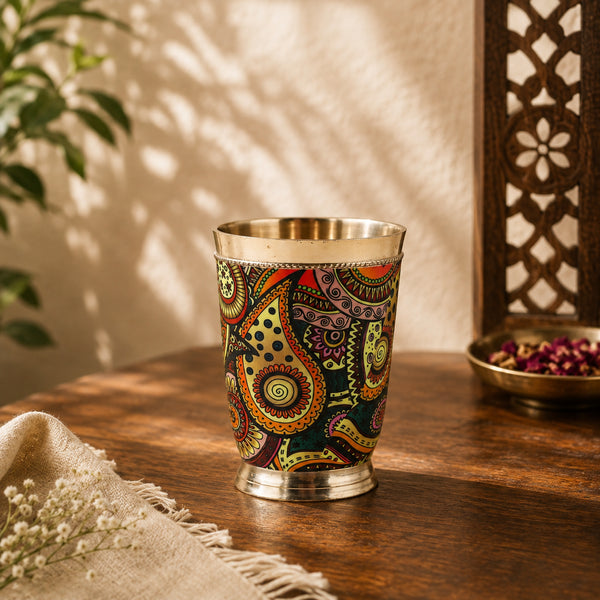 Traditional Brass Glass with Vibrant Indian Motifs