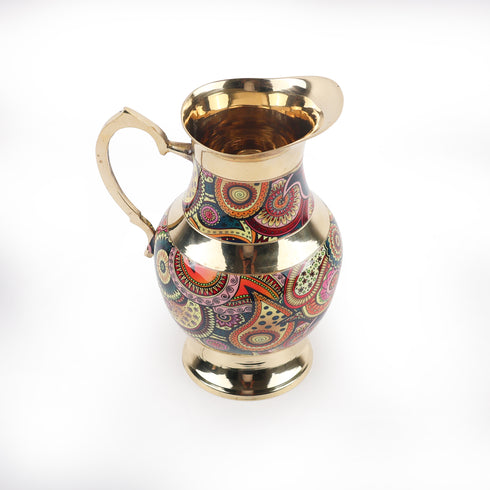 Traditional Brass Jug Pitcher with Vibrant Indian Motifs