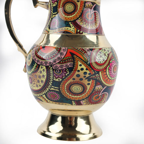 Traditional Brass Jug Pitcher with Vibrant Indian Motifs