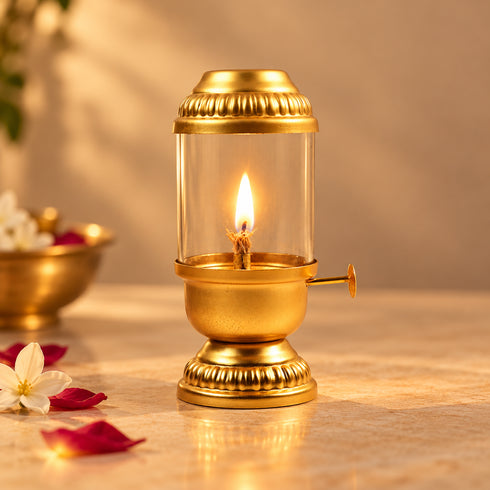 Traditional Brass Oil Lamp with Glass