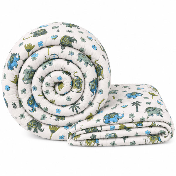 Traditional Elephant Folk Print Double Bed Comforter