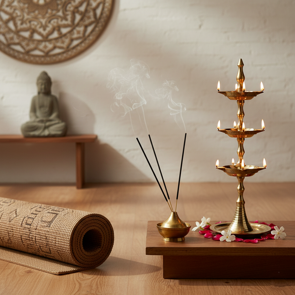 Traditional Multi-tiered Brass Diya Stand