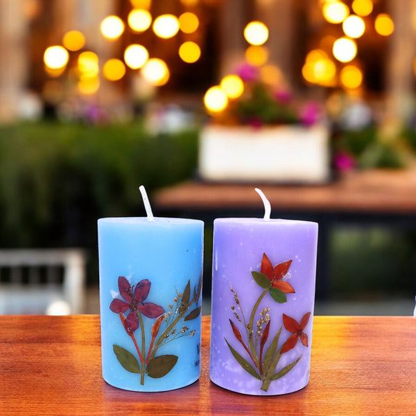 Vanilla and Lavender Scented Eco-friendly Soy Wax Pillar Candles-Set of 2