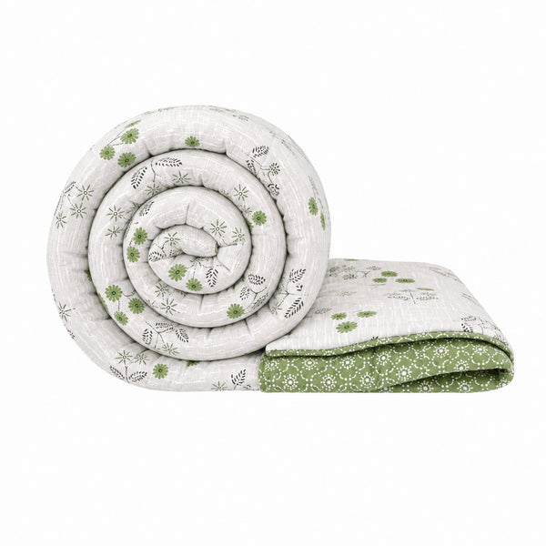 Vintage Olive Green Floral Handcrafted Double Bed Comforter