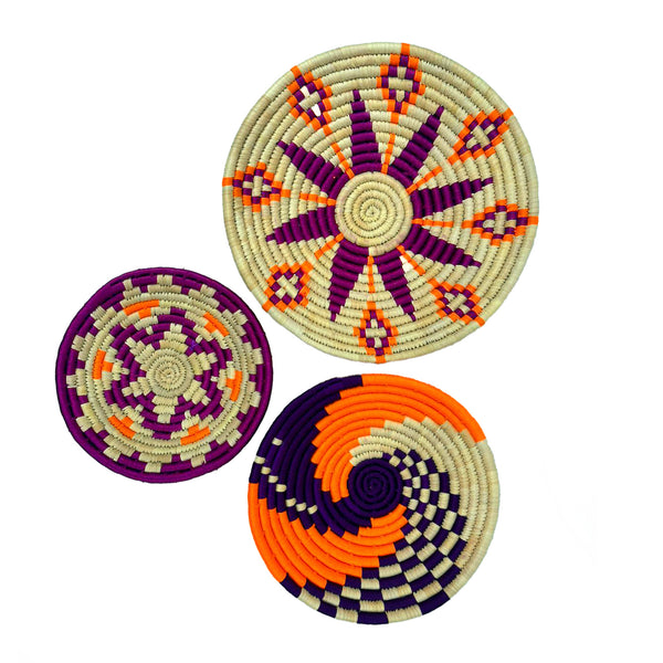 Handcrafted Sabai Grass Wall Art (Set of 3) – Maroon and Yellow Sustainable Wall Decor Product