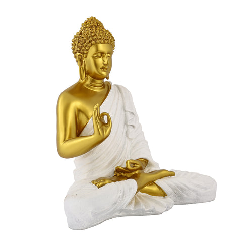 White & Gold Meditating Buddha Statue 14-Inch – Handcrafted Resin Idol for Home Decor, Vastu, and Spiritual Gifting