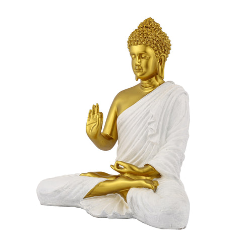 White & Gold Meditating Buddha Statue 14-Inch – Handcrafted Resin Idol for Home Decor, Vastu, and Spiritual Gifting