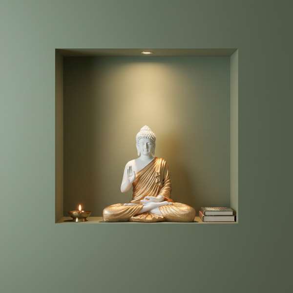 White Matte Finish Buddha Statue with Rose Gold Robe