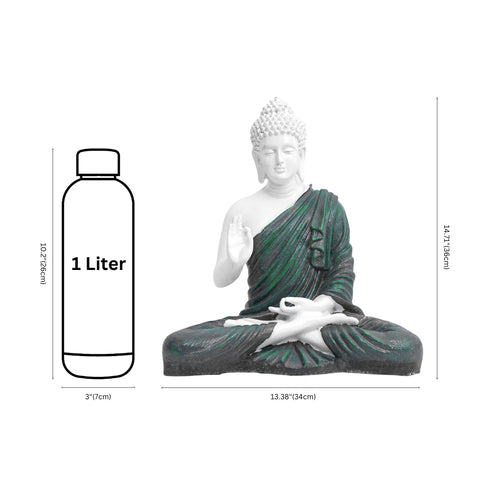White Matte Finish Buddha Statue with Green Robe