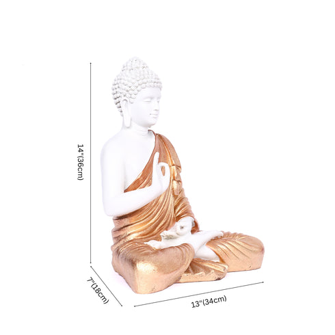 White Matte Finish Lord Buddha Statue—Rose Gold Drapery Details