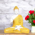 White Matte Finish Lord Buddha Statue—Yellow Drapery Details