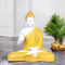 White Matte Finish Lord Buddha Statue—Yellow Drapery Details