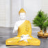 White Matte Finish Lord Buddha Statue—Yellow Drapery Details