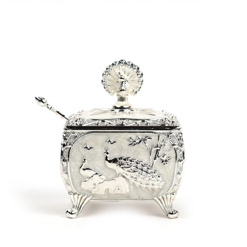 White Peacock Inspired Square Sugar Pot