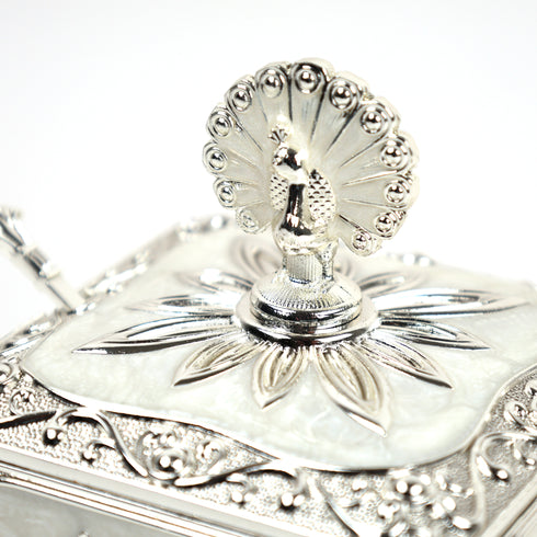 White Peacock Inspired Square Sugar Pot