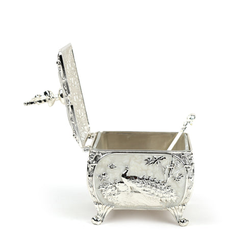White Peacock Inspired Square Sugar Pot